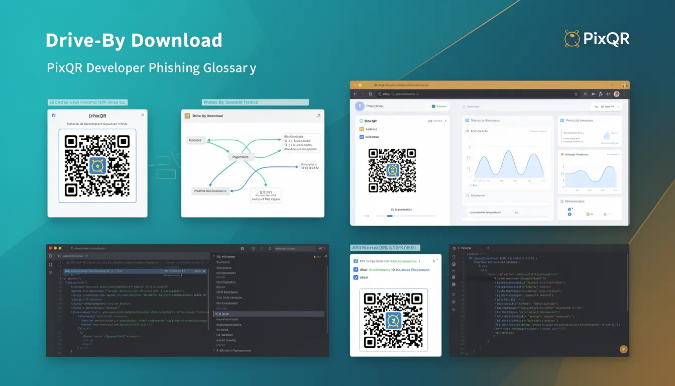 Drive-By Download - PixQR Developer Glossary Drive-By Download developer glossary illustration