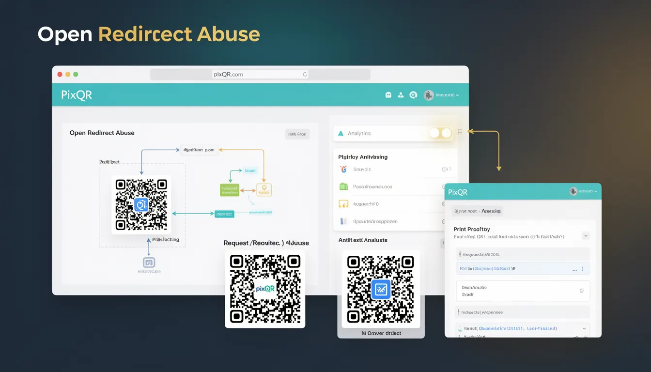 Open Redirect Abuse - PixQR Developer Glossary Open Redirect Abuse developer glossary illustration
