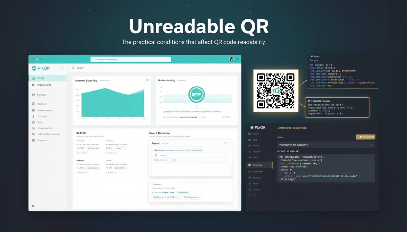 Unreadable QR developer glossary illustration